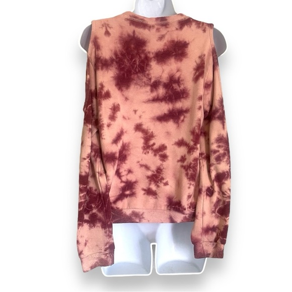 Sky & Sparrow Cold Shoulder Tie-Dye Sweatshirt Maroon Pink Pullover 50% Cotton - Picture 2 of 9